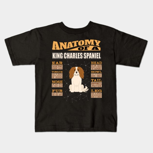 Anatomy Of A King Charles Spaniel - King Charles Spaniel English Toy Spaniel,Toy Spaniel,Charlies,Prince Charles Spaniel,Ruby Spaniel,Blenheim Spaniel, Kids T-Shirt by HarrietsDogGifts